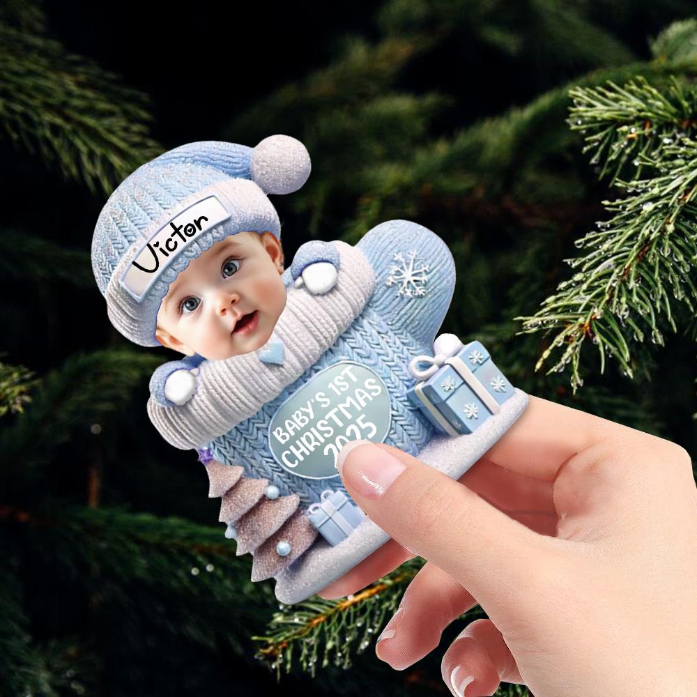 Baby In Mitten - Custom Photo Baby’s 1st Christmas Acrylic Ornament A2110