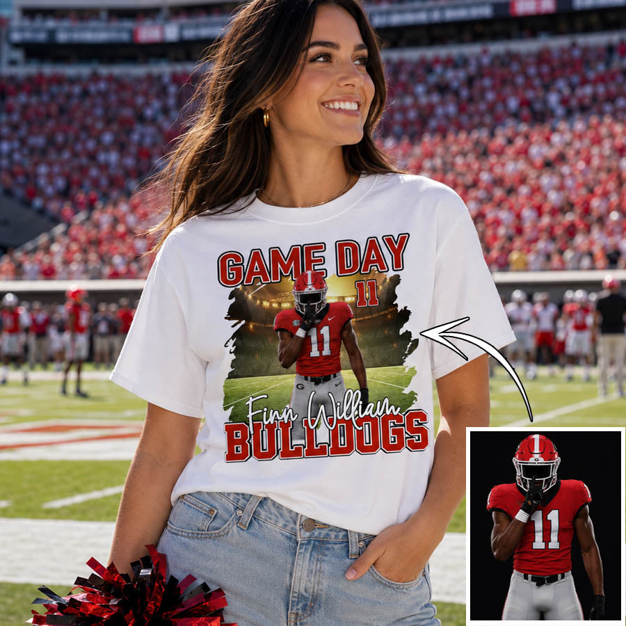 Personalized Football Game Day Shirt with Custom Player Photo, Team Name & Number – Football Mom Dad Family Gift