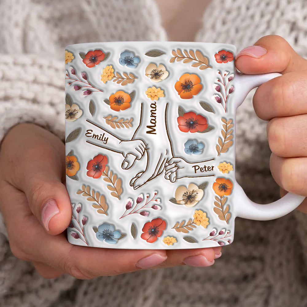 Mother's Day - Personalized Holding Mama‘s Hand 3D Inflated Effect Mug vr2