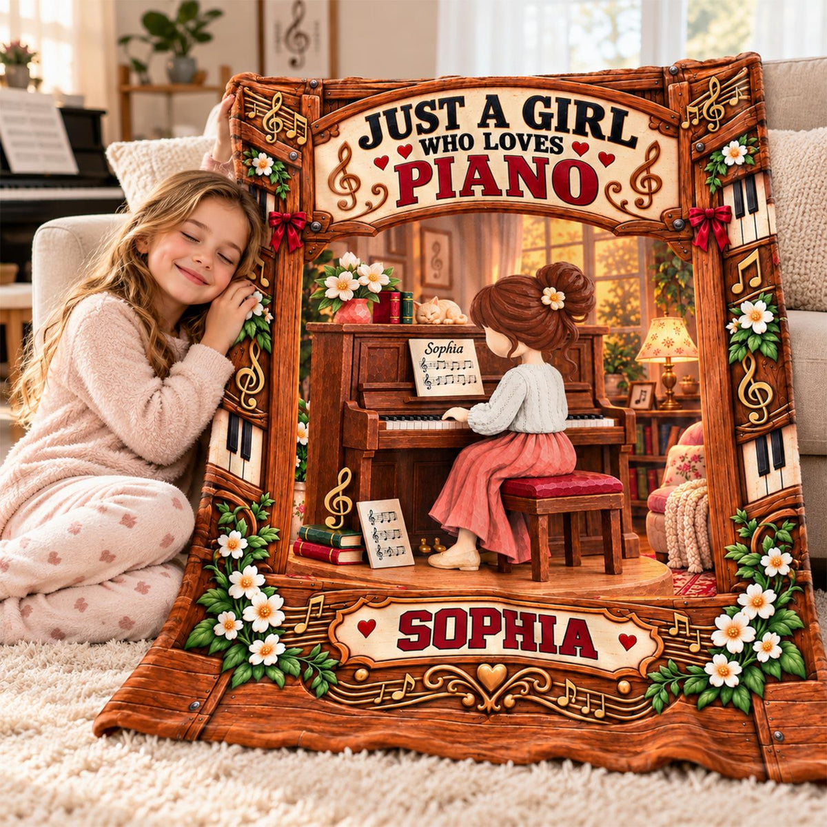 Just A Girl Who Loves Piano, Personalized Piano Blanket, Custom Name Gift, Gift For Piano Players Piano Lover MI209 Hv01 KL07