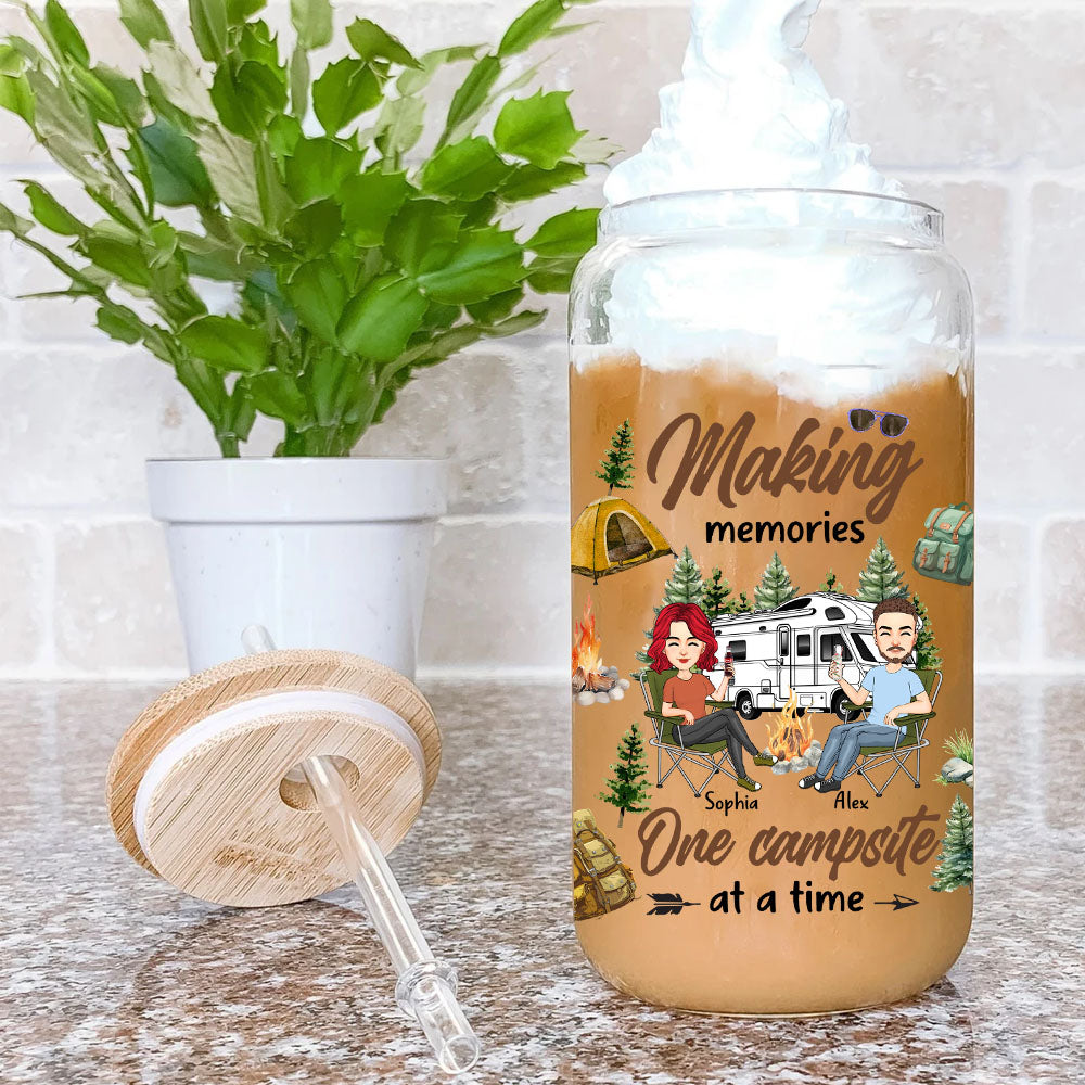 Making Memories One Campsite At A Time - Personalized Clear Glass Can Nh00