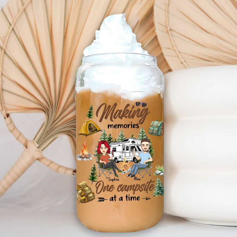 Making Memories One Campsite At A Time - Personalized Clear Glass Can Nh00