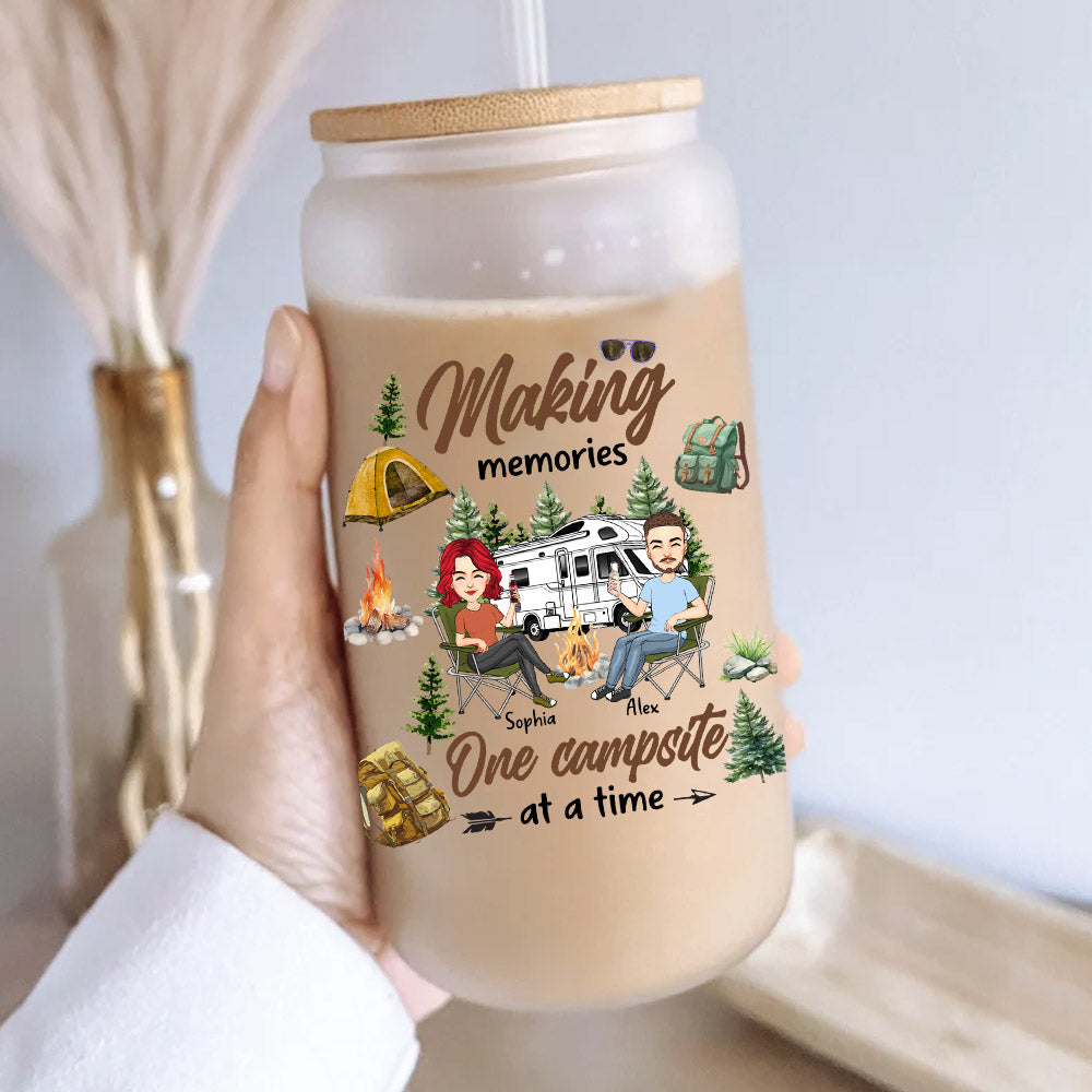 Making Memories One Campsite At A Time - Personalized Clear Glass Can Nh00