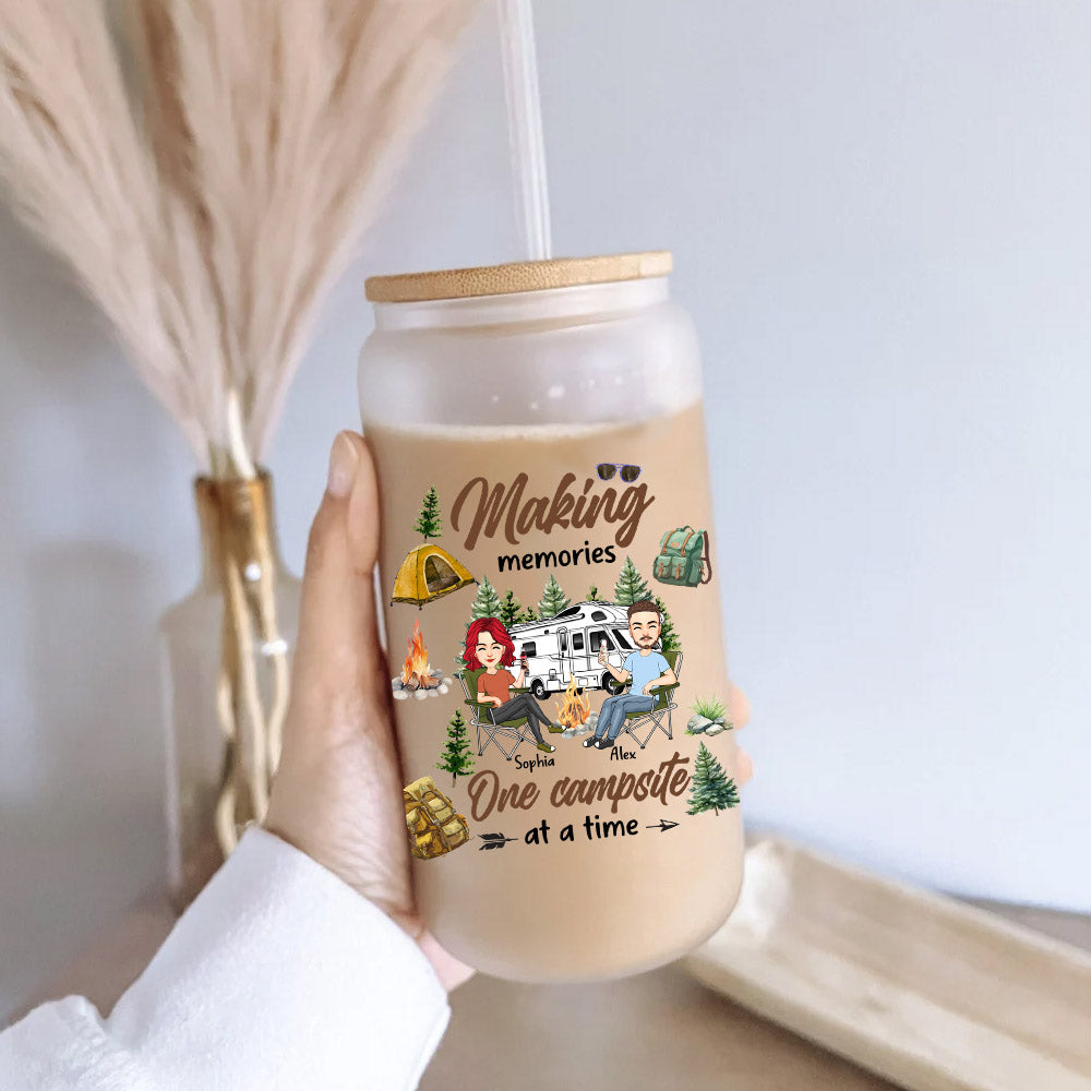 Making Memories One Campsite At A Time - Personalized Clear Glass Can Nh00