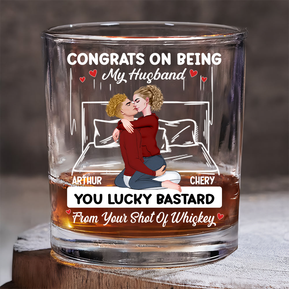 Couple Kissing Congrats On Being My Husband - Personalized Whiskey Glass For Couple