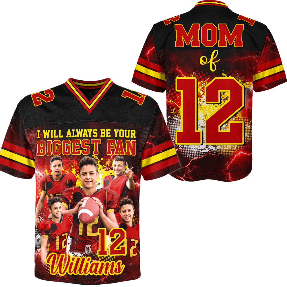 Custom Photo Football Jersey I Will Always Be Your Biggest Fan Game Day Shirt For Football Mom Dad Family H2511