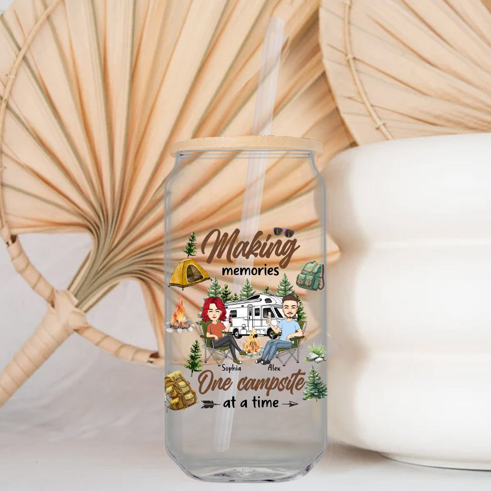 Making Memories One Campsite At A Time - Personalized Clear Glass Can Nh00