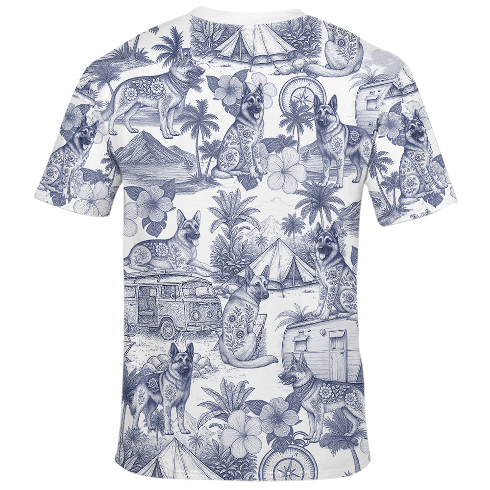 German Shepherd, Custom Camping Dog Lovers Toile De Jouy Style, Personalized All Over Print Shirt T1807 Hv01