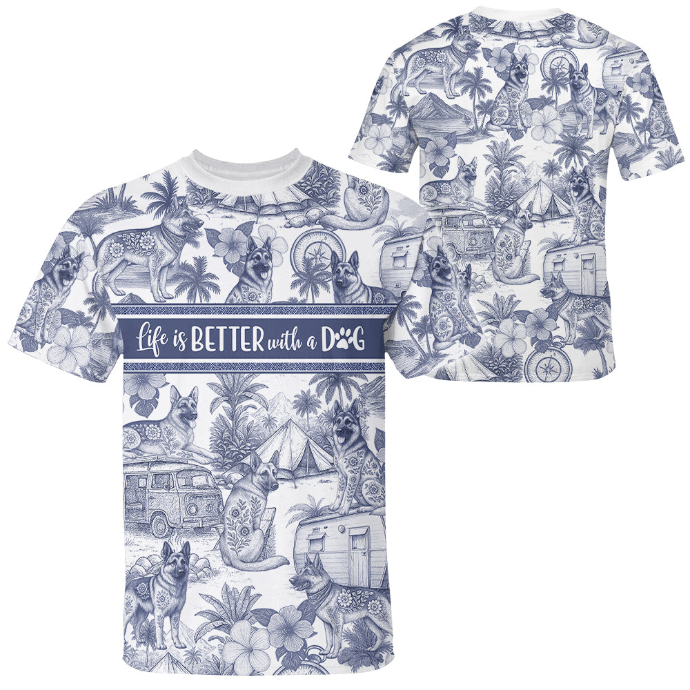 German Shepherd, Custom Camping Dog Lovers Toile De Jouy Style, Personalized All Over Print Shirt T1807 Hv01