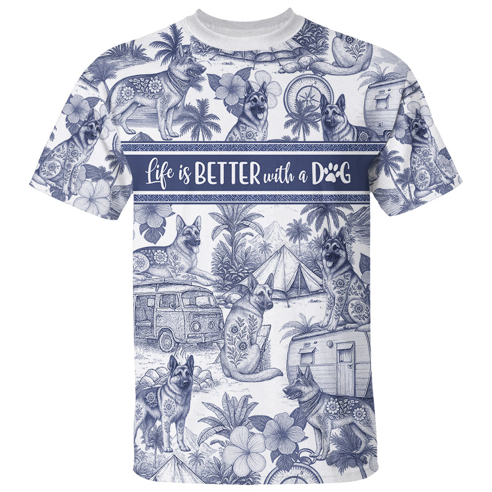 German Shepherd, Custom Camping Dog Lovers Toile De Jouy Style, Personalized All Over Print Shirt T1807 Hv01