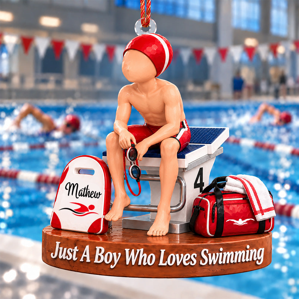 Just A Boy Who Loves Swimming- Personalized Gymnastics Ornament, Gift for Swimmers A2110 T24