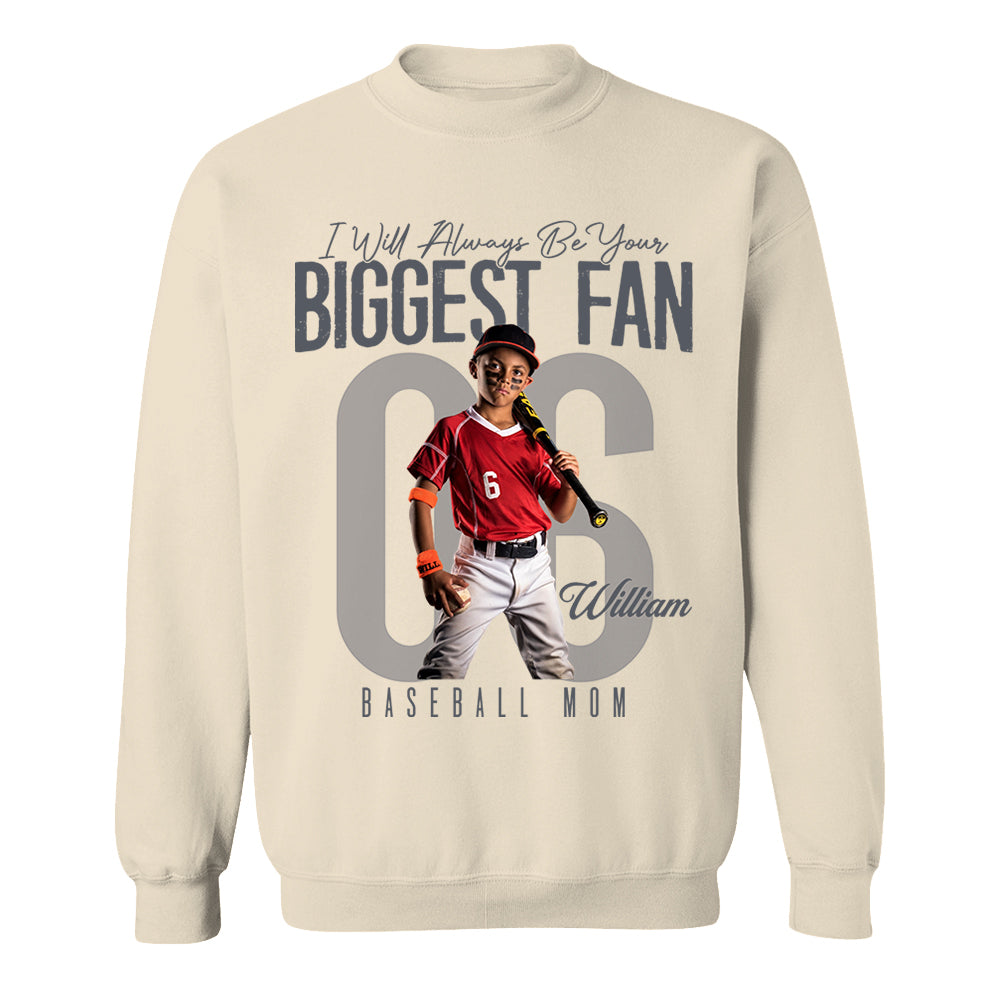 I'll Always Be Your Biggest Fan  - Custom Photo Baseball Shirt - Baseball Mom, Dad, Family Shirt T1807