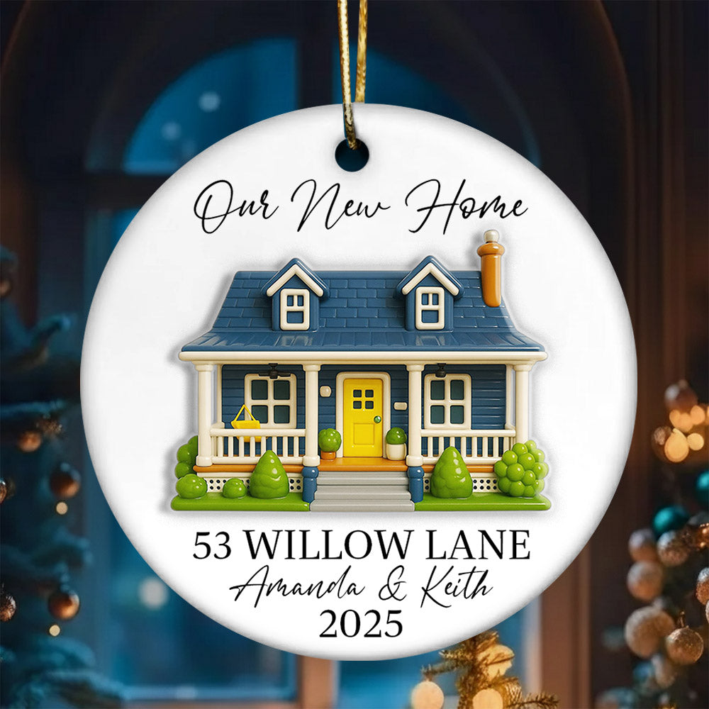 Our New Home 3D Effect - Personalized Ceramic Ornament with Custom Photo - New Home Decor, Couples Home Ornament Na02 Li29