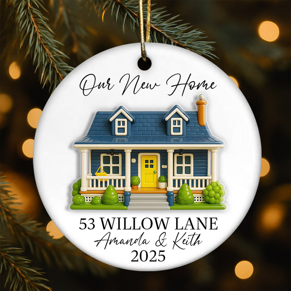 Our New Home 3D Effect - Personalized Ceramic Ornament with Custom Photo - New Home Decor, Couples Home Ornament Na02 Li29
