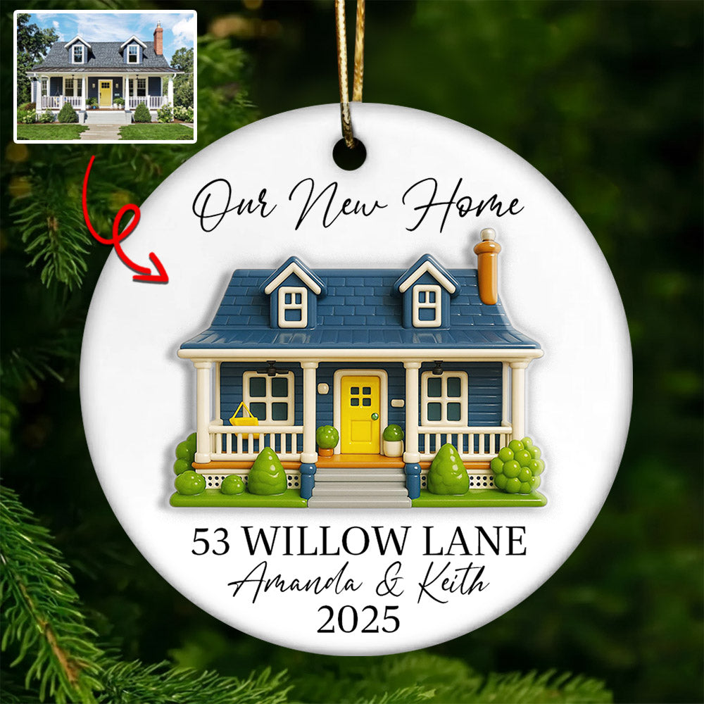 Our New Home 3D Effect - Personalized Ceramic Ornament with Custom Photo - New Home Decor, Couples Home Ornament Na02 Li29