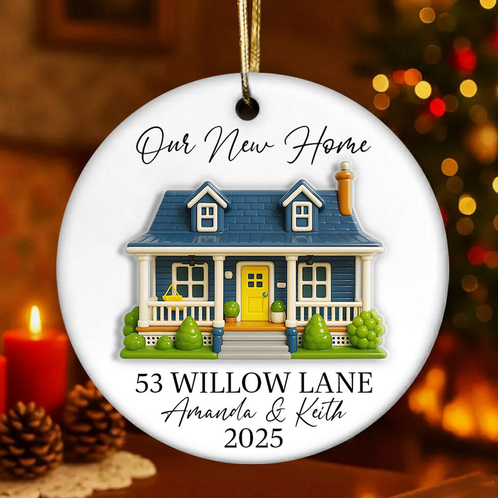Our New Home 3D Effect - Personalized Ceramic Ornament with Custom Photo - New Home Decor, Couples Home Ornament Na02 Li29