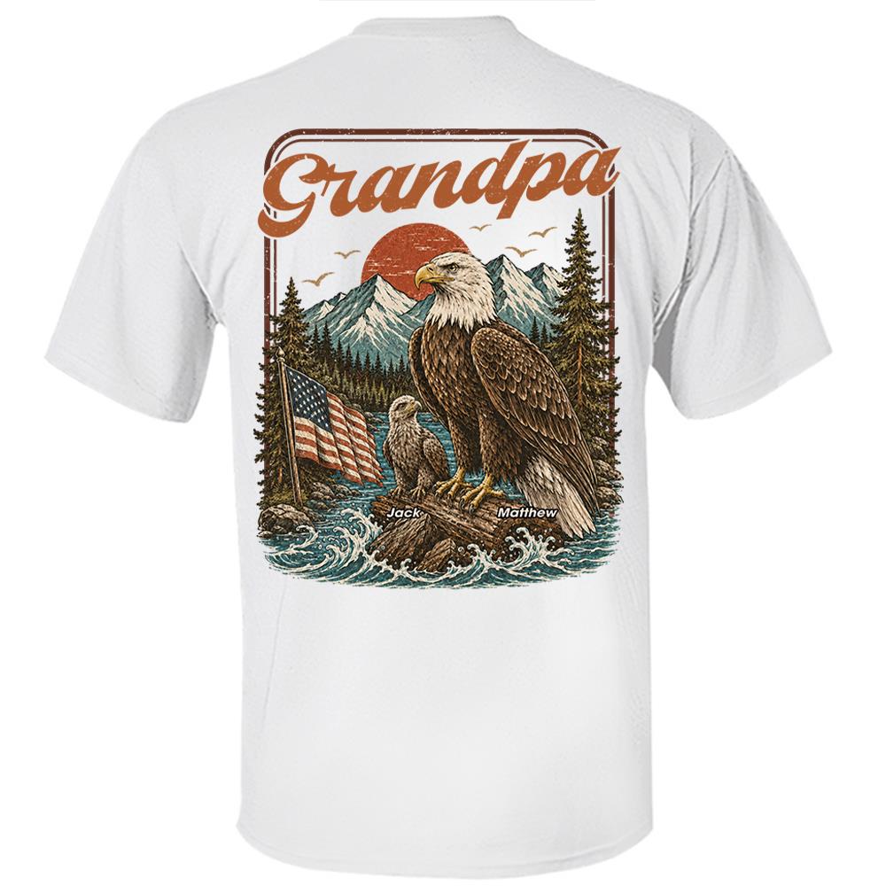 Personalized Papa America Eagle Patriotic T-Shirt Father Day Gifts for Dad Funny Papa Tshirt Cool Daddy Eagle Vintage Retro Shirt for Men Hv01