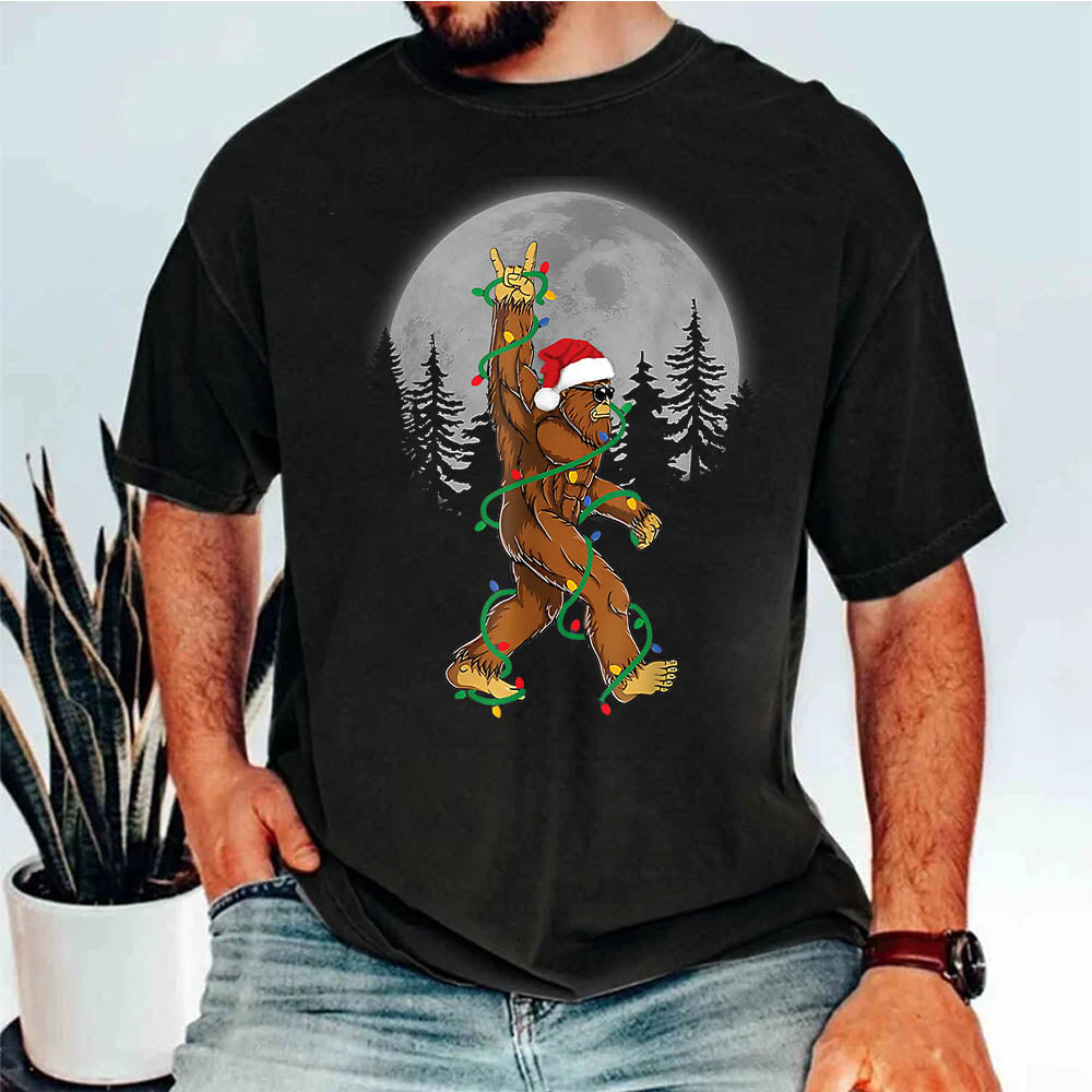 Bigfoot Santa Christmas Tree Lights Funny Xmas Sasquatch Shirt