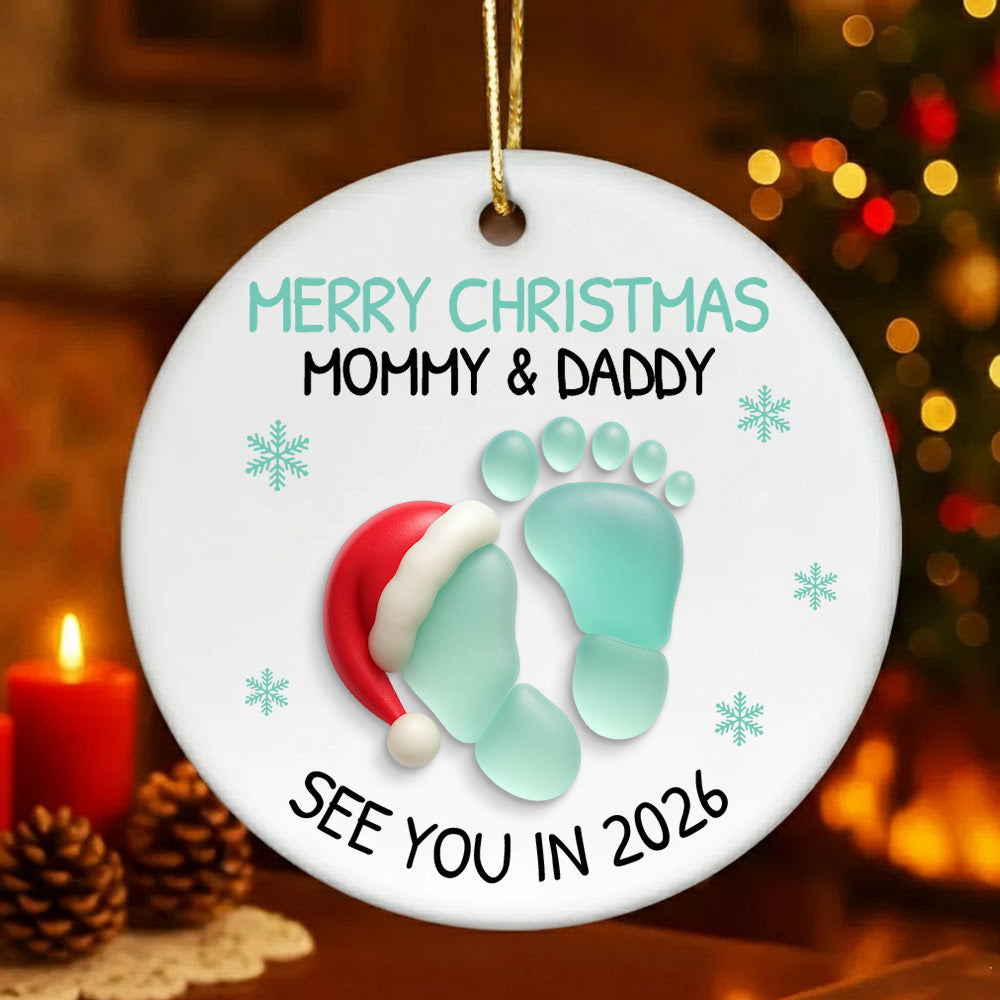 Baby Expecting See You In 2026 - Personalized 2-Layered Ceramic Christmas Ornament With Acrylic Pieces