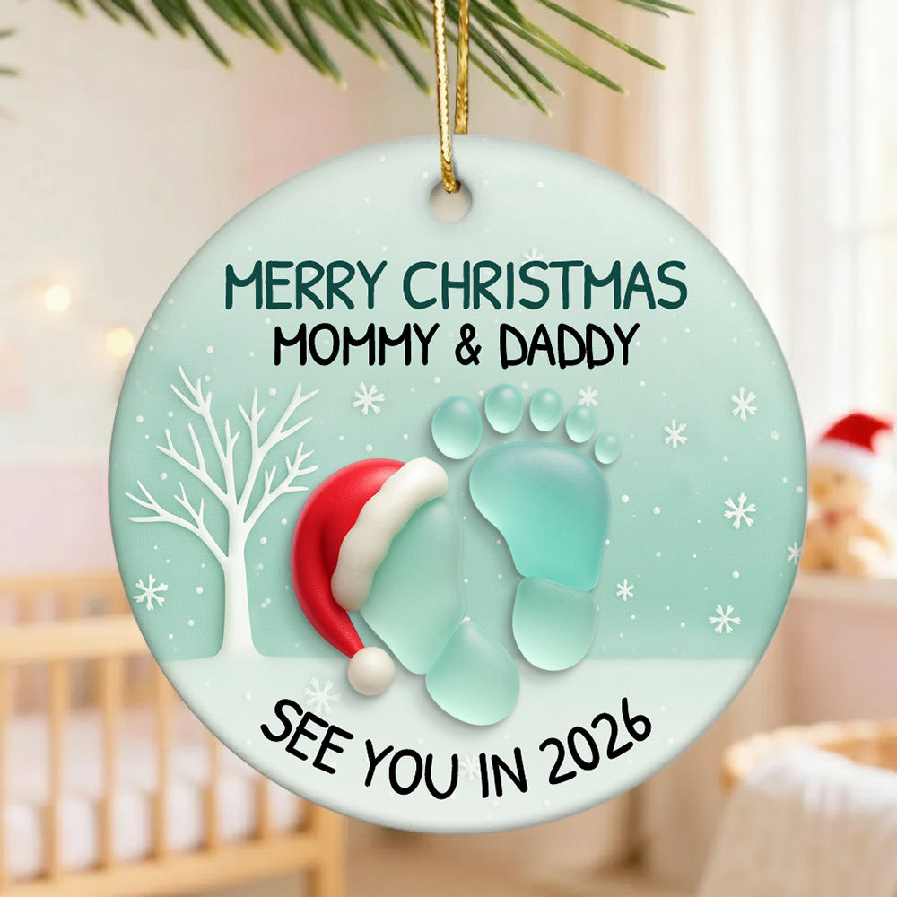 Baby Expecting See You In 2026 - Personalized 2-Layered Ceramic Christmas Ornament With Acrylic Pieces