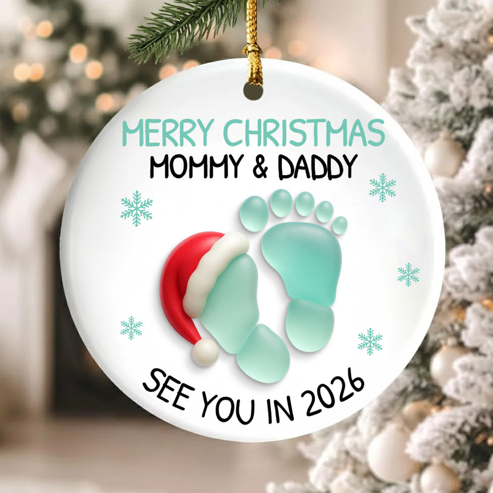 Baby Expecting See You In 2026 - Personalized 2-Layered Ceramic Christmas Ornament With Acrylic Pieces