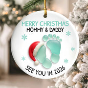 Baby Expecting See You In 2026 - Personalized 2-Layered Ceramic Christmas Ornament With Acrylic Pieces