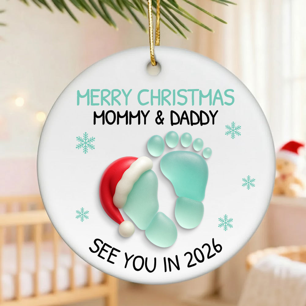 Baby Expecting See You In 2026 - Personalized 2-Layered Ceramic Christmas Ornament With Acrylic Pieces