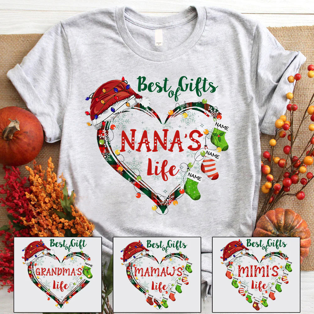 Personalized Best Gifts Of Nana's Life Heart Christmas Shirt, Funny Grandma Nana Christmas Shirt