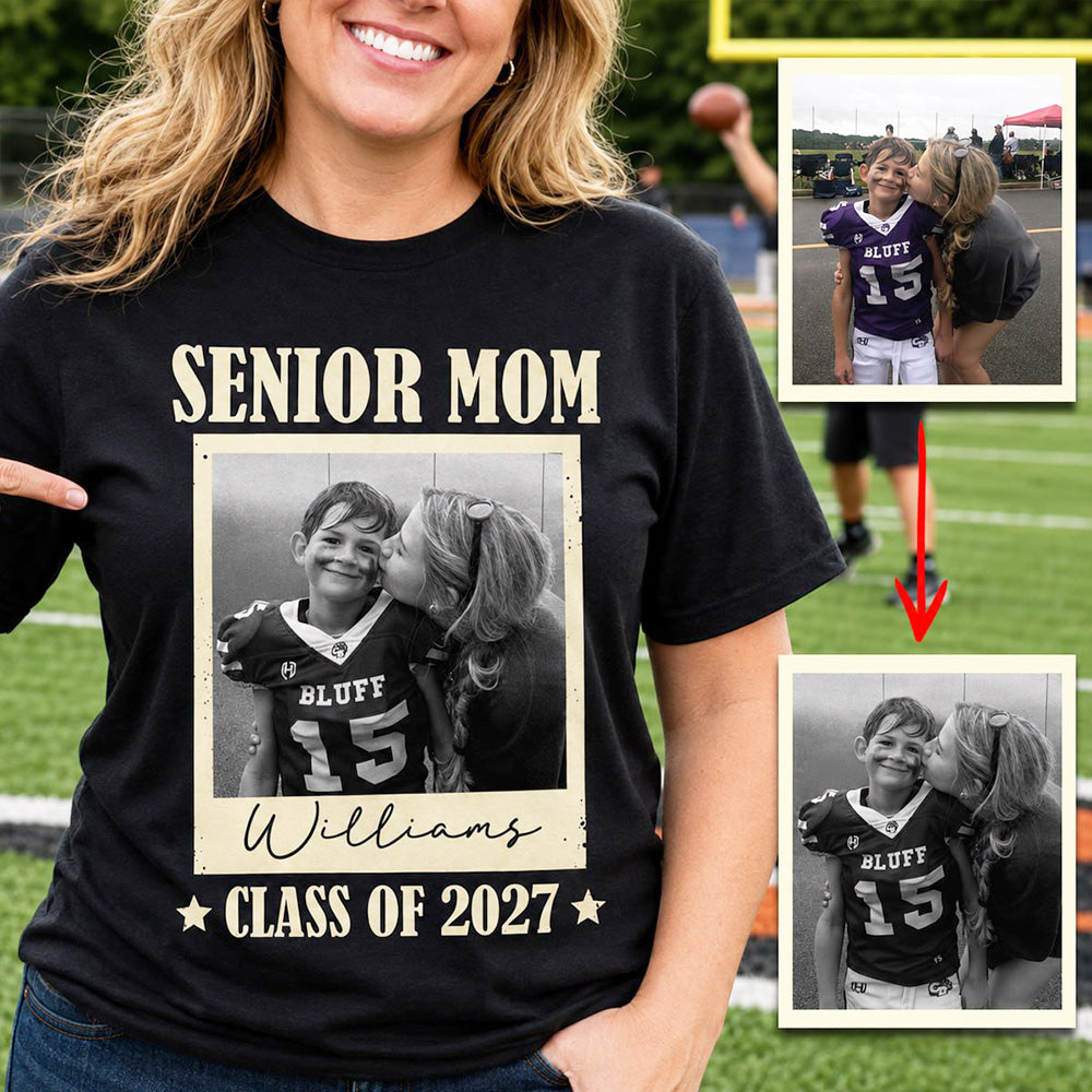Senior Football Mom - Personalized Shirt For Football Mom Grandma Custom Football Player Photo NA04 T24