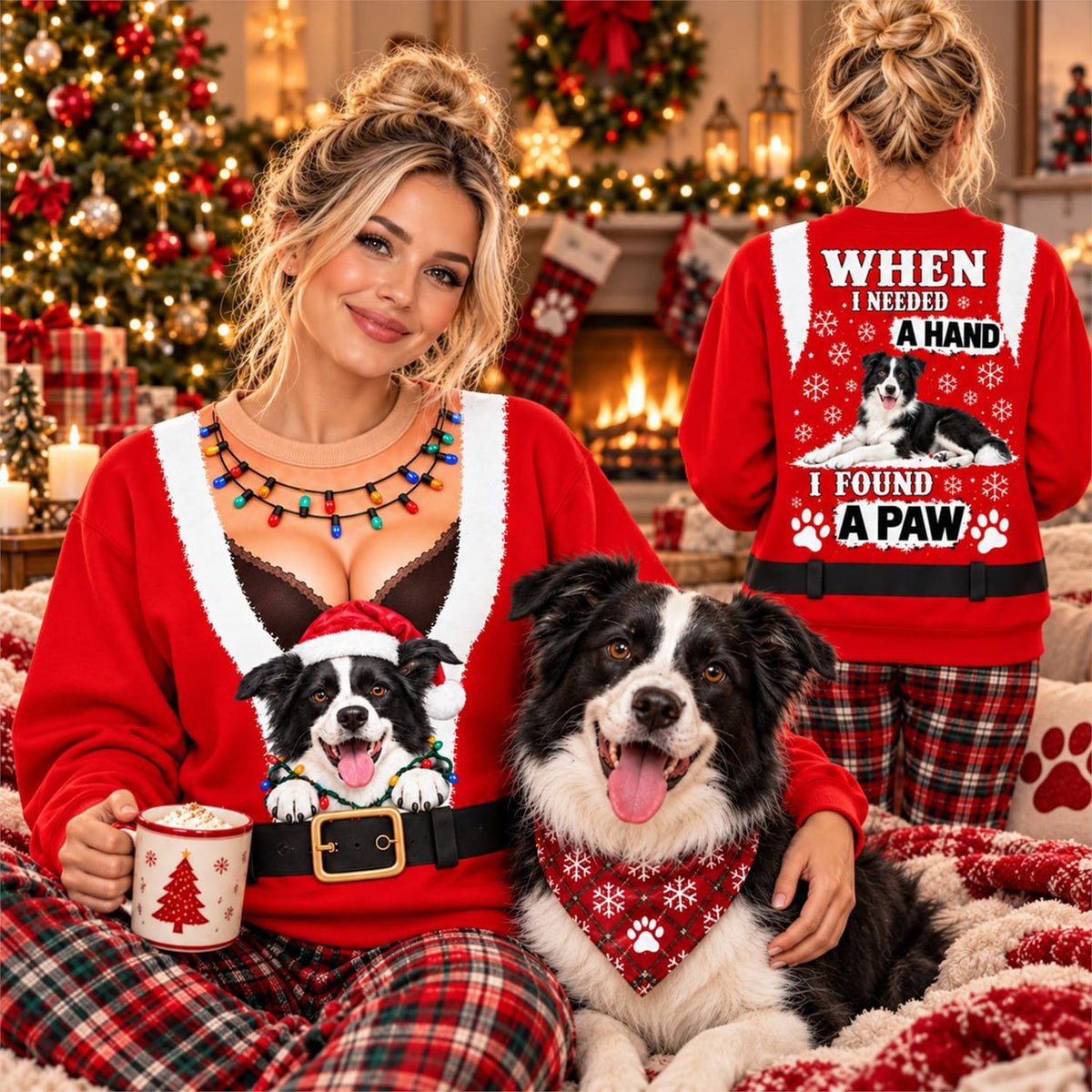 Personalized Funny Christmas All Over Print Shirts, When I Needed A Hand I Found A Paw, Custom Photo Dog Shirt Gift For Dog Lovers T1807 Hv01