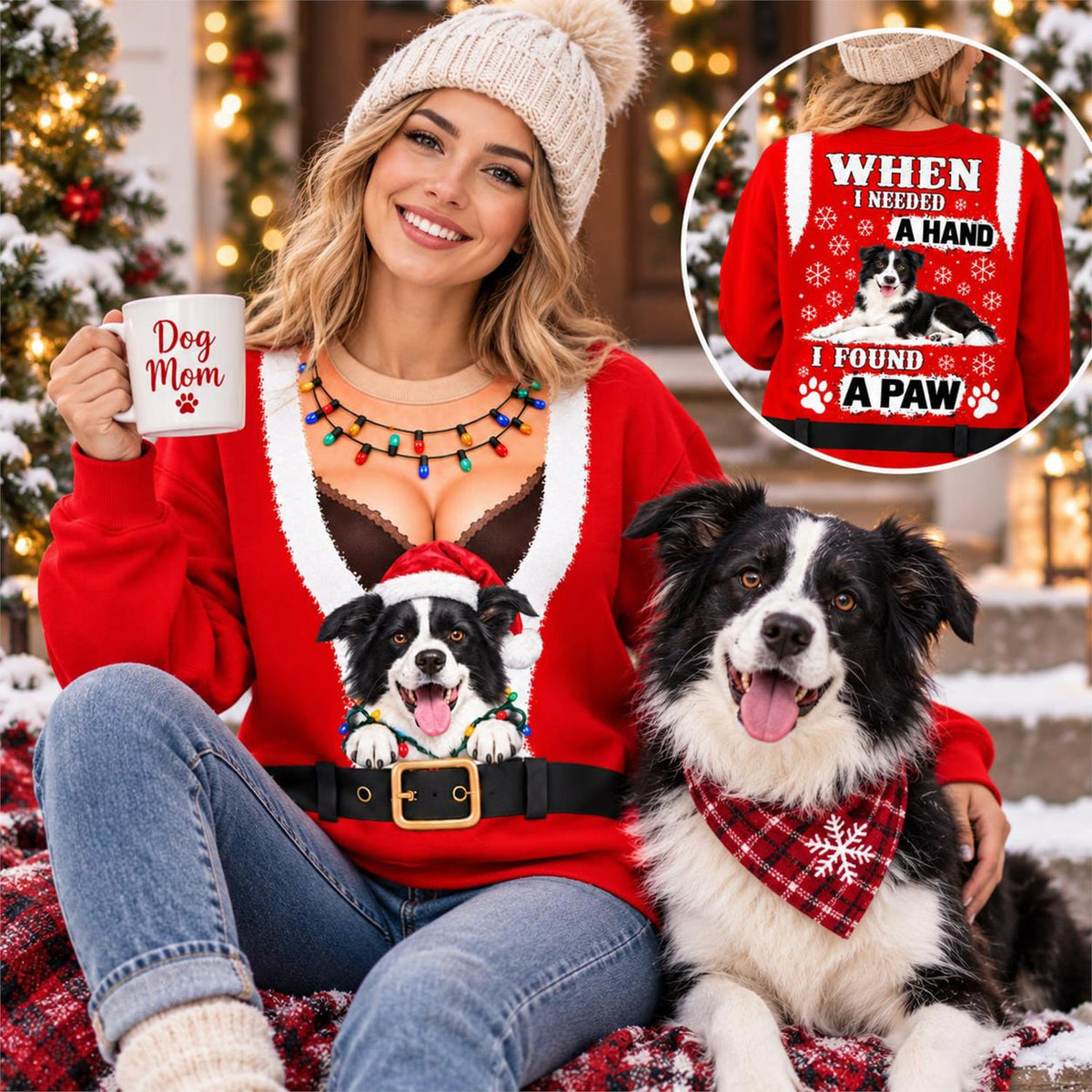 Personalized Funny Christmas All Over Print Shirts, When I Needed A Hand I Found A Paw, Custom Photo Dog Shirt Gift For Dog Lovers T1807 Hv01