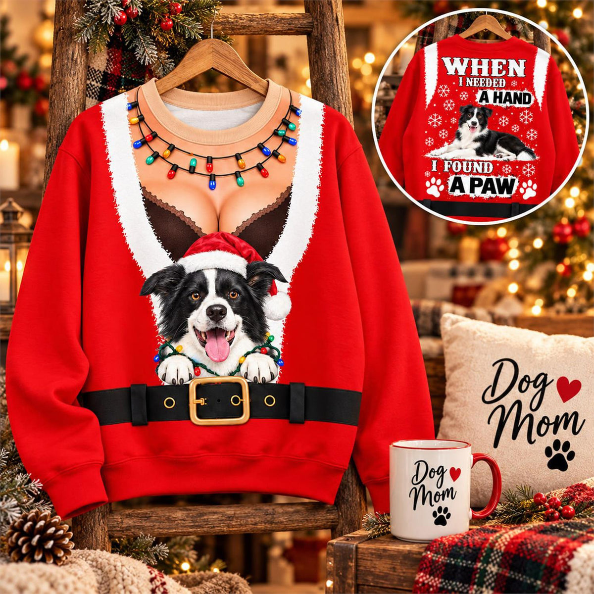 Personalized Funny Christmas All Over Print Shirts, When I Needed A Hand I Found A Paw, Custom Photo Dog Shirt Gift For Dog Lovers T1807 Hv01