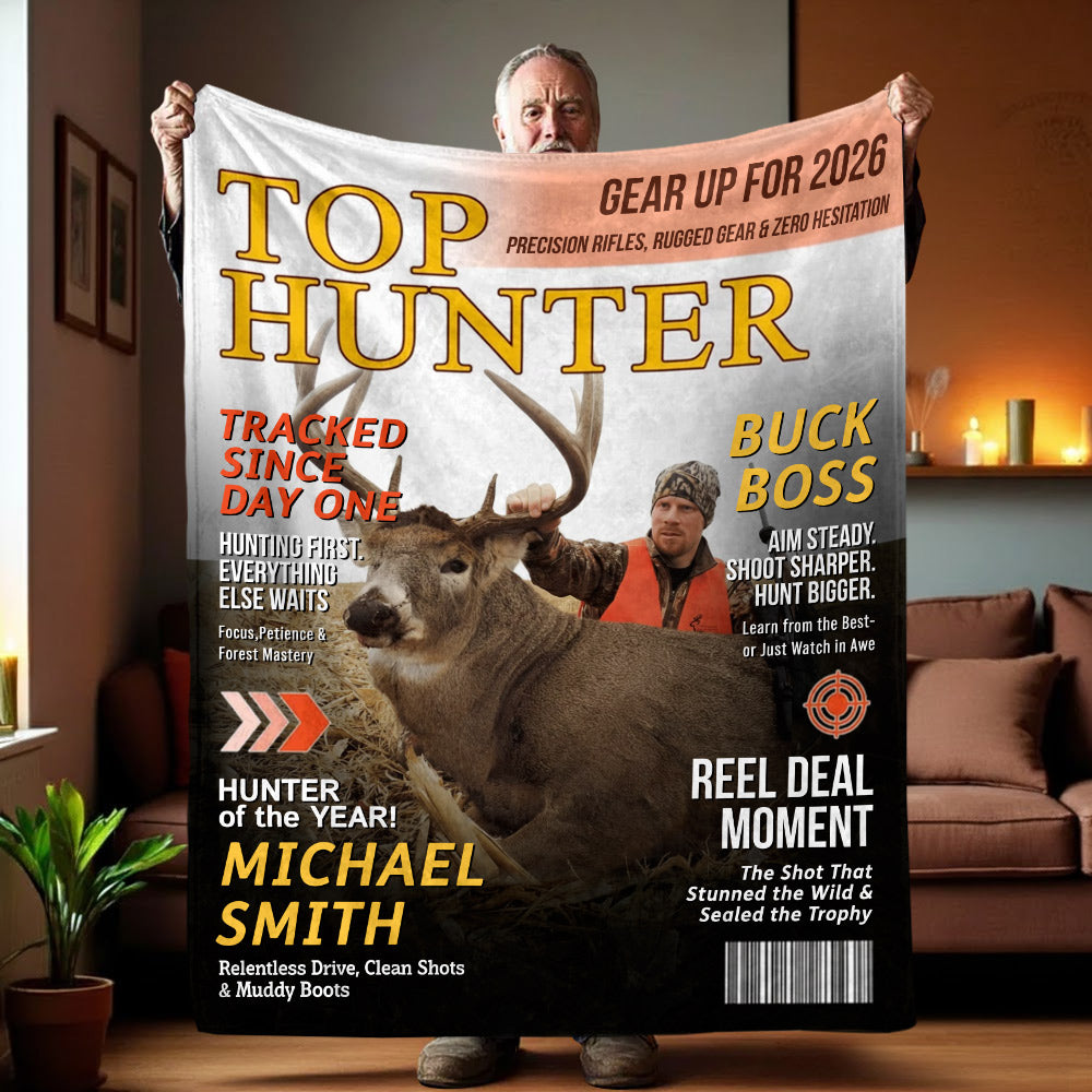 Custom Hunting Magazine Blanket, Personalized Hunting Gifts for Men