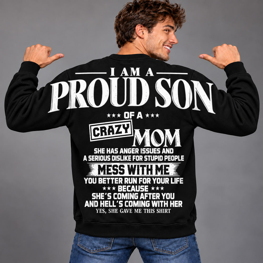 I Am A Proud Son Of A Crazy Mom Oversized Shoulder Print Shirt T24