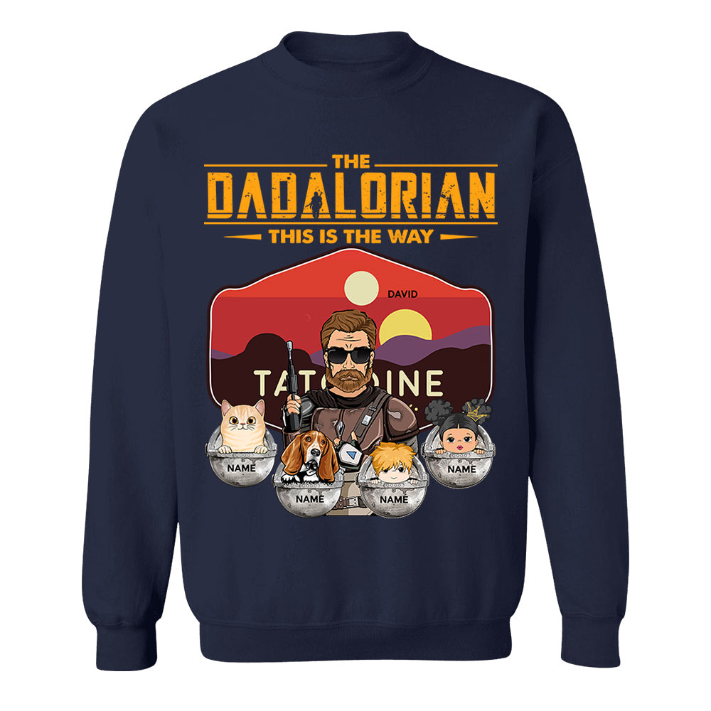 The Dadalorian - Personalized Shirt Gift For Dad Custom Nickname, Kid Pet New Version With Tatooine Sunset Shirt Gift For Dad