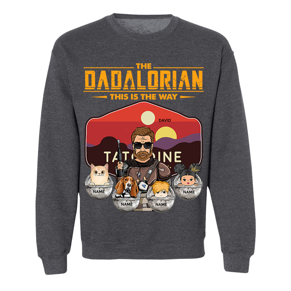 The Dadalorian - Personalized Shirt Gift For Dad Custom Nickname, Kid Pet New Version With Tatooine Sunset Shirt Gift For Dad