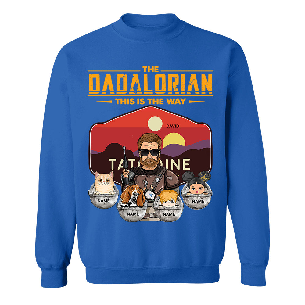 The Dadalorian - Personalized Shirt Gift For Dad Custom Nickname, Kid Pet New Version With Tatooine Sunset Shirt Gift For Dad