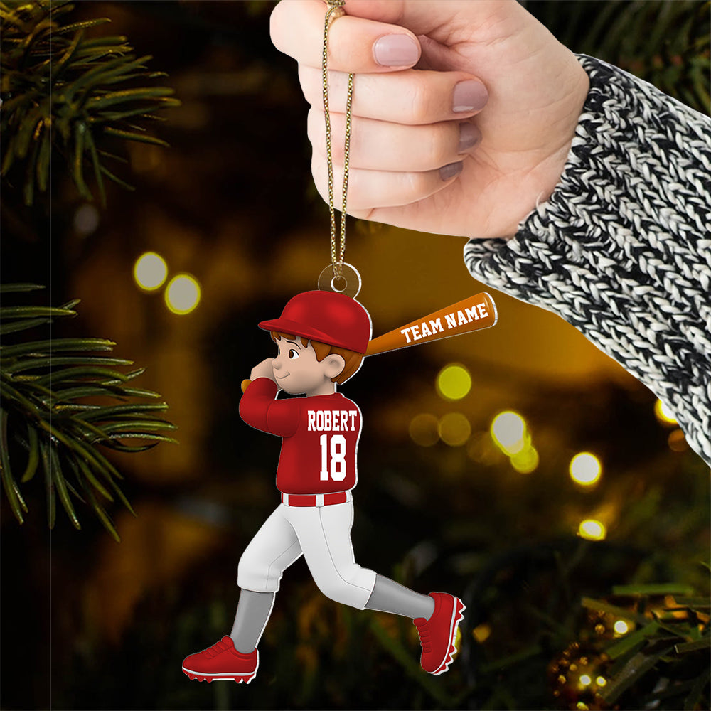 Personalized Baseball Player Christmas Ornament, Boy Kid Sports Jersey Ornament, Custom Name and Number Sports Gift,  Baseball Player Acrylic Ornament L0411 VH01