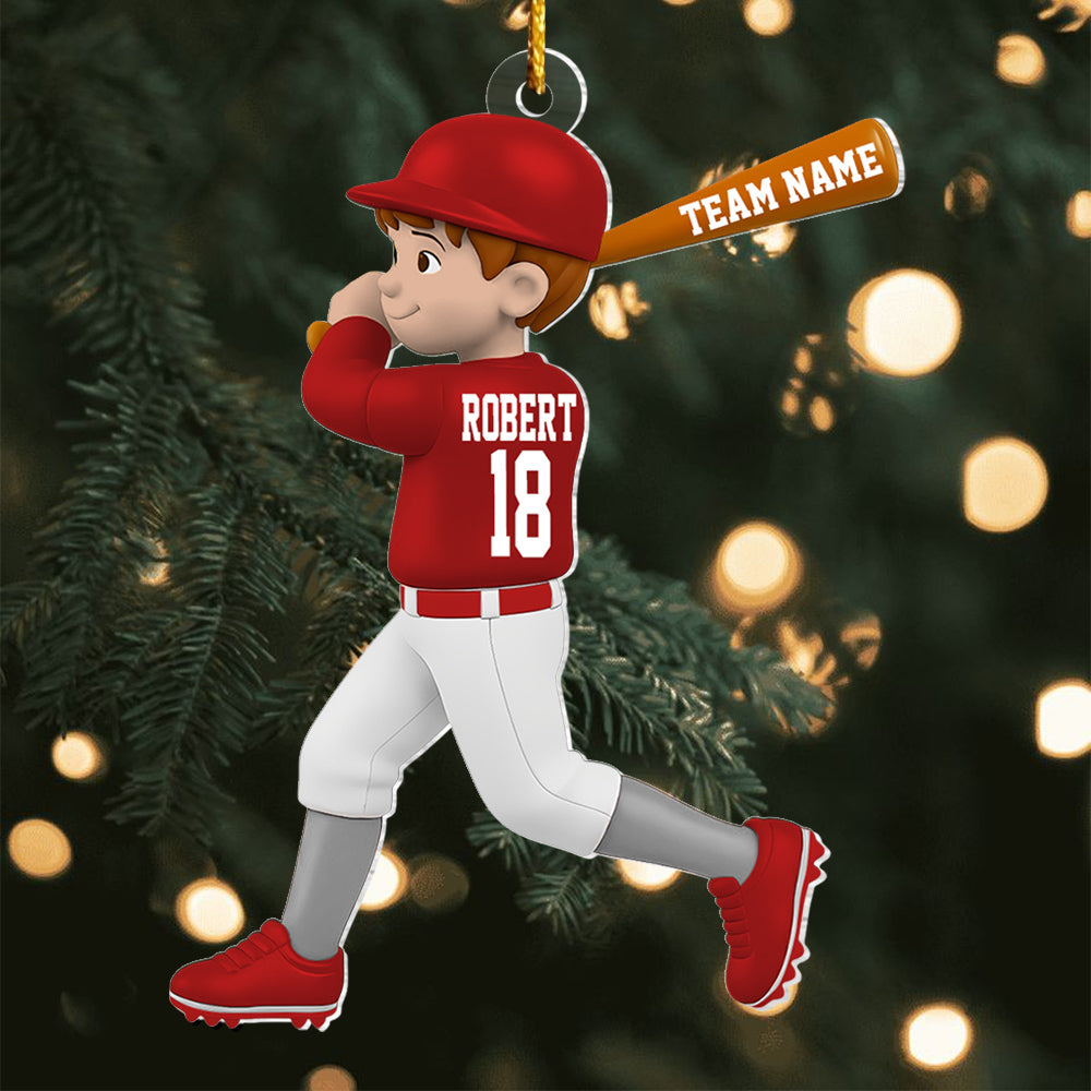 Personalized Baseball Player Christmas Ornament, Boy Kid Sports Jersey Ornament, Custom Name and Number Sports Gift,  Baseball Player Acrylic Ornament L0411 VH01