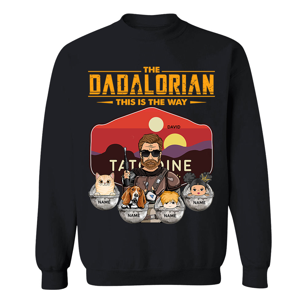 The Dadalorian - Personalized Shirt Gift For Dad Custom Nickname, Kid Pet New Version With Tatooine Sunset Shirt Gift For Dad