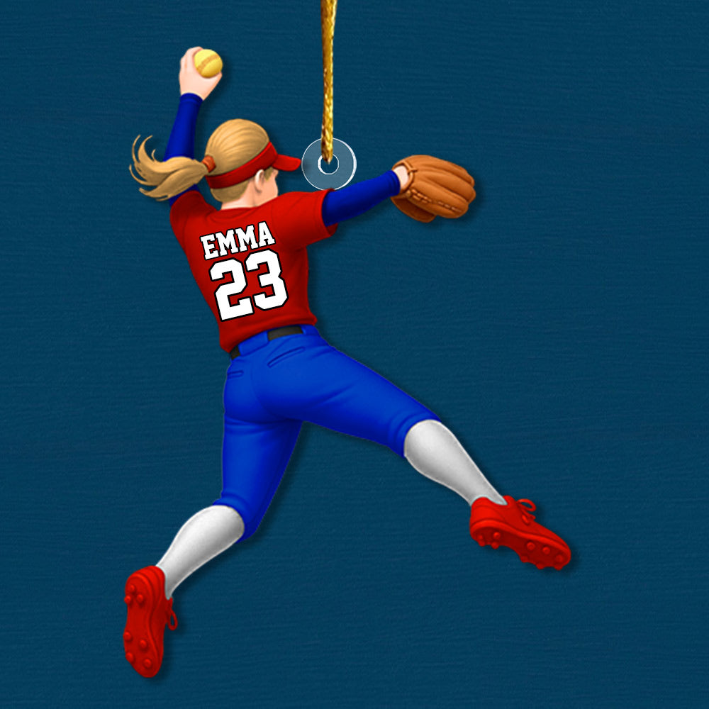 Personalized Softball Christmas Ornament, Custom Softball Girl Ornament, Softball Player Ornament Li29