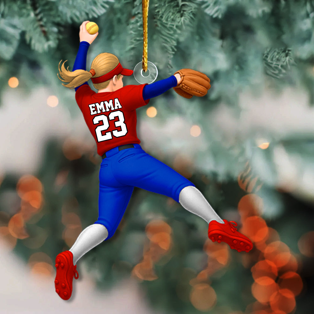 Personalized Softball Christmas Ornament, Custom Softball Girl Ornament, Softball Player Ornament Li29