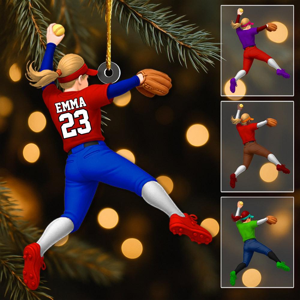 Personalized Softball Christmas Ornament, Custom Softball Girl Ornament, Softball Player Ornament Li29