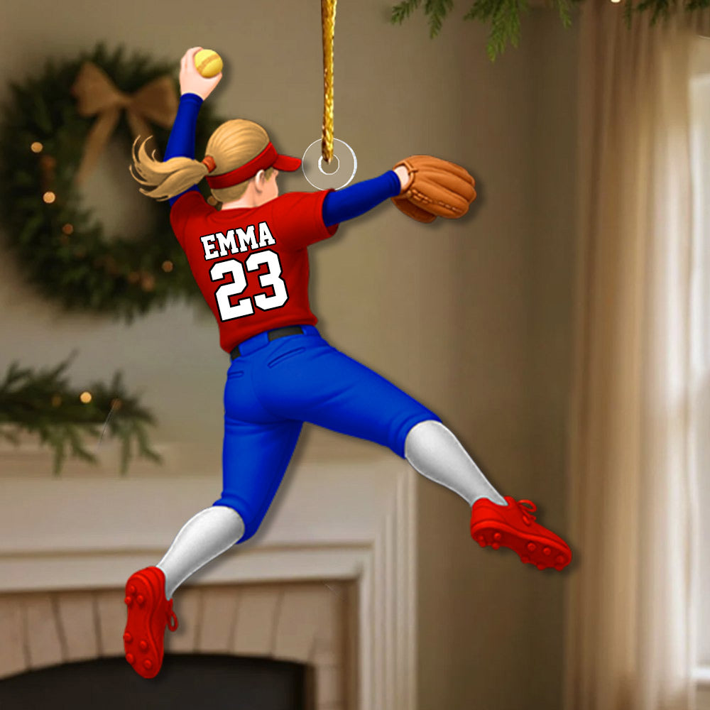 Personalized Softball Christmas Ornament, Custom Softball Girl Ornament, Softball Player Ornament Li29