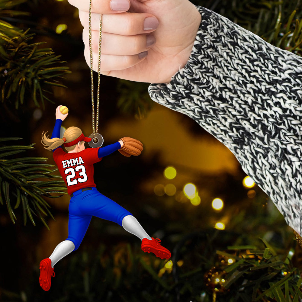 Personalized Softball Christmas Ornament, Custom Softball Girl Ornament, Softball Player Ornament Li29