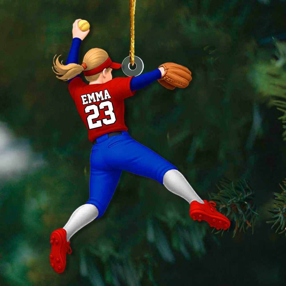 Personalized Softball Christmas Ornament, Custom Softball Girl Ornament, Softball Player Ornament Li29