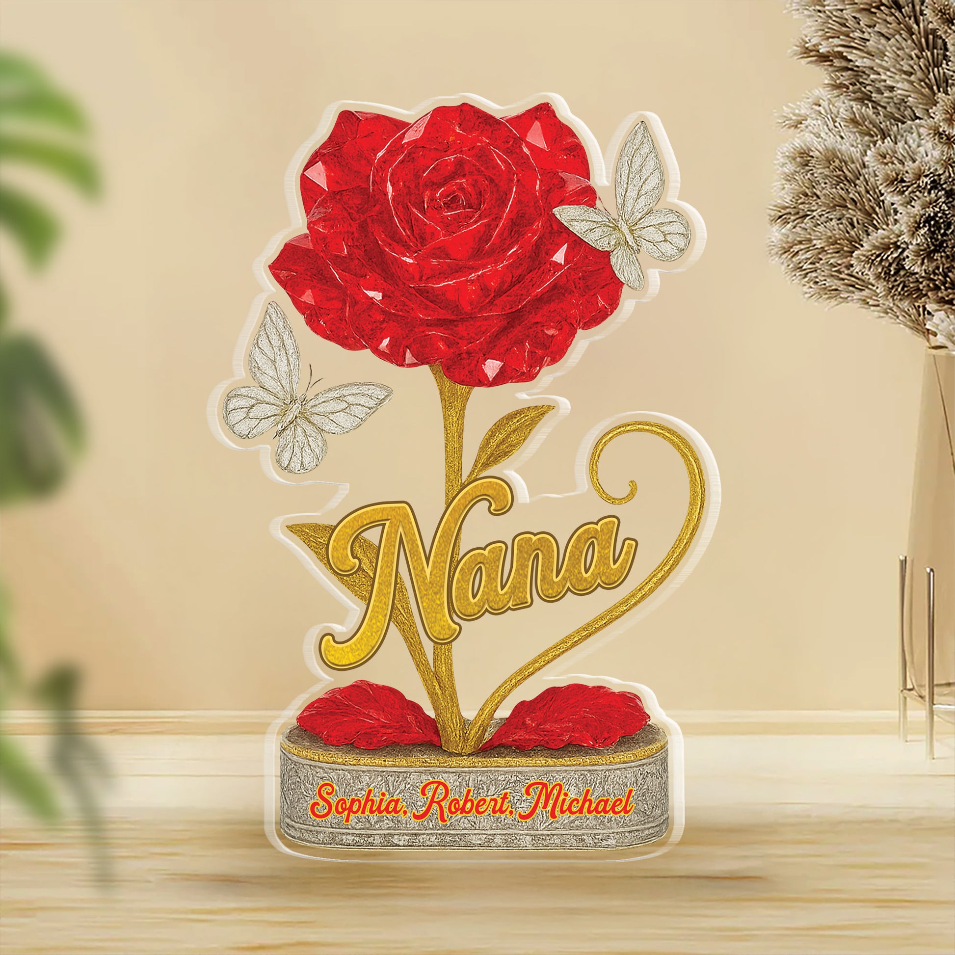 Grandma We Love You Flower -Personalized Custom Shape Acrylic Block Plaque Flowers Gifts for Mom Tu20