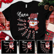 Personalized Nana Snowman Candy Cane Shirt With Grandkids Name, Grandma Nana Christmas Gift