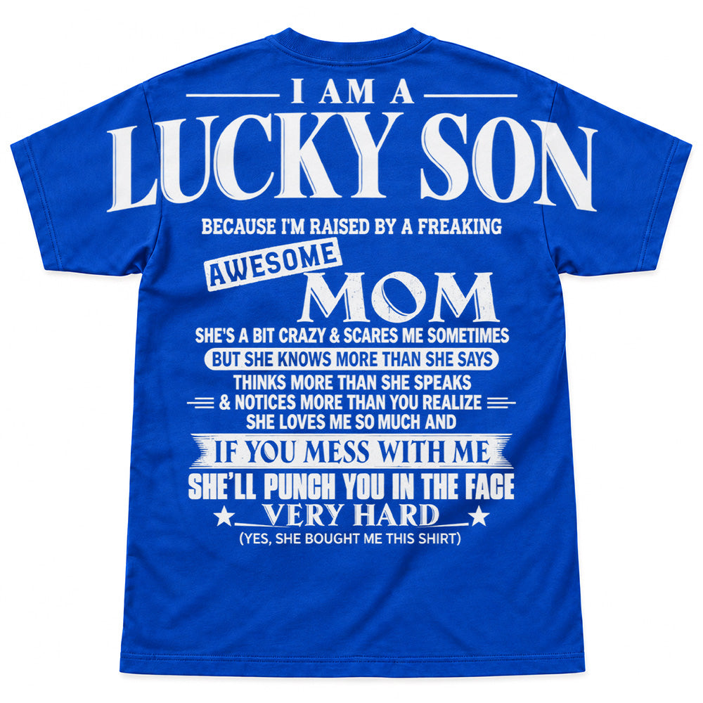 Lucky Son Shirts – Oversized Shoulder Print, Gift for Son from Mom T24