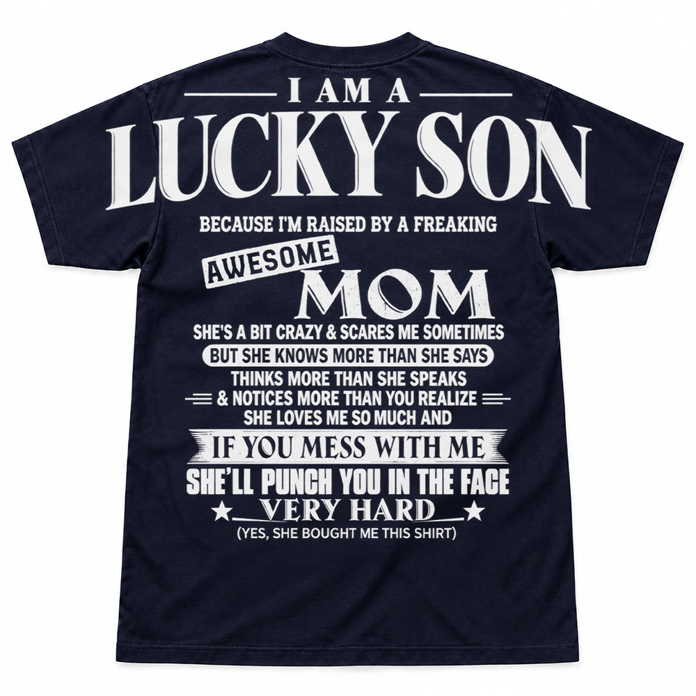Lucky Son Shirts – Oversized Shoulder Print, Gift for Son from Mom T24